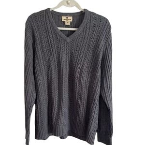 WOOLRICH Men's‎ V Neck Cable knit Ramie Blend Pullover Sweater Sz Large Outdoor